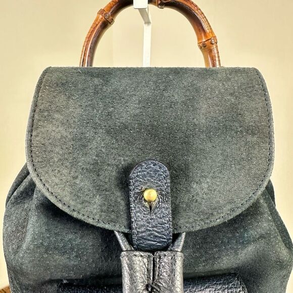 Gucci Bamboo Vintage Suede Backpack Navy Blue - Picture 8 of 16